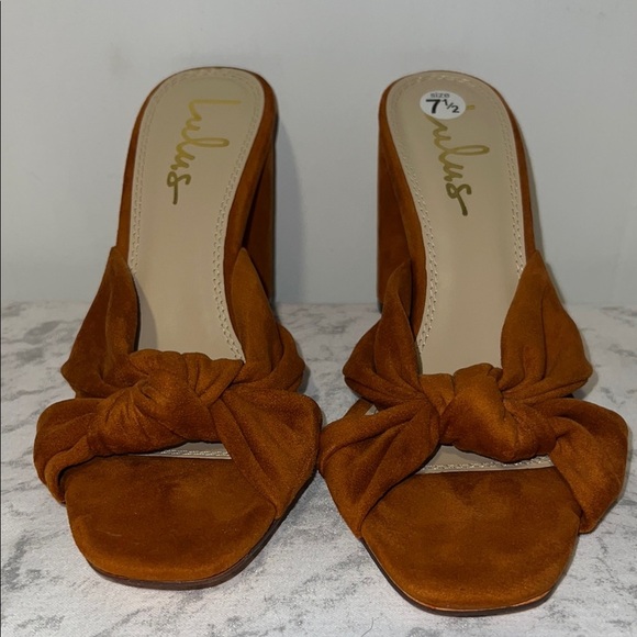 Lulus Tan/Copper Faux Suede High Heel Sandals Size 7.5 - Picture 1 of 6